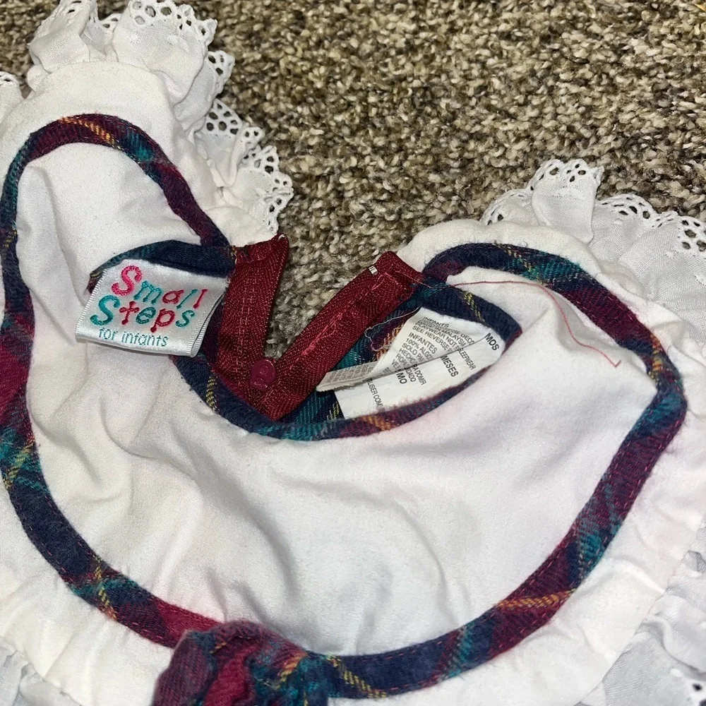 Small Steps for Infants Vintage Christmas romper plaid size 12 months
